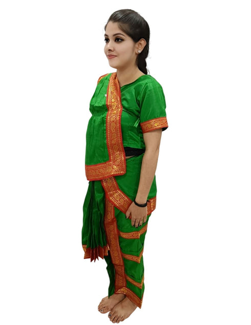 BookMyCostume Bharatanatyam Costume for Girls and Women – Green with Red Border | Classical Dance Dress | Indian Dance Dress for Girls | Traditional Dance Outfit